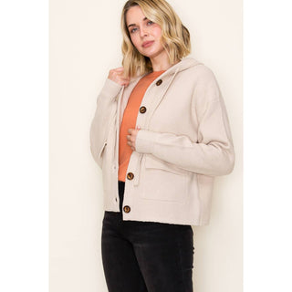 Oatmeal Button Down Hoodie Sweater Jacket