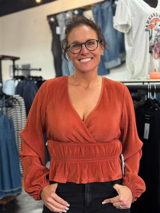 Rust Plisse Cropped Blouse