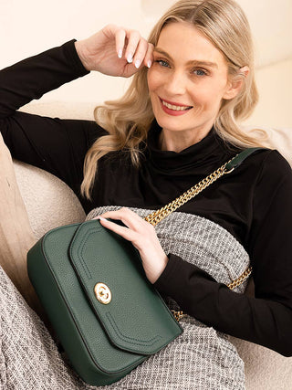 Lottie Twist Lock Crossbody Bag w/ Chain Strap