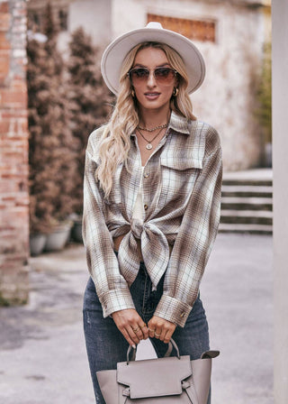 Coffee Oversized Plaid Button Up