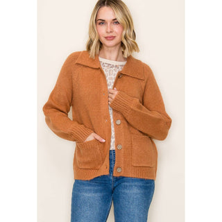 Camel Collared Button Down Sweater Jacket