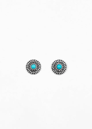 .75" Silver Flower Stud Earring with Turquoise Accent