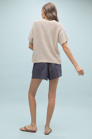 Taupe Crochet Sweater Top