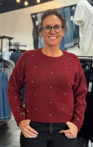 Crimson Rhinestone Sweater