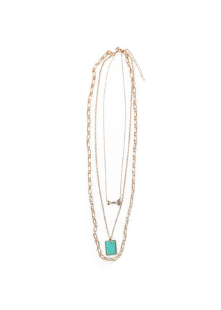 24" Layered Gold Chain Necklace w/ Arrows and Turquoise Bar