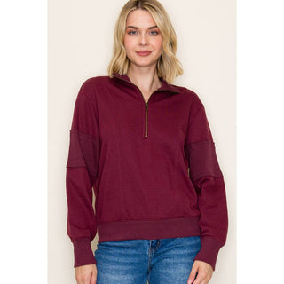 Wine 1/2 Zip Mock Neck Pullover