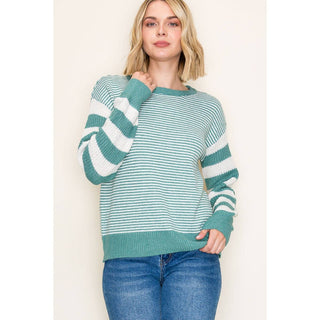 Teal Color Banded Sweater