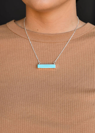 Dainty Silver Necklace w/ Turquoise Bar