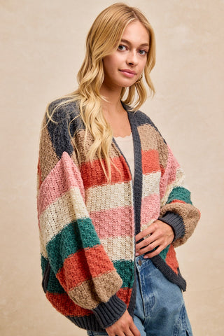 Striped Color Block Chunky Cardigan