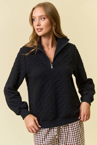 Black Half Zip Quilted Top