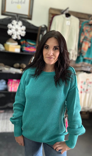 Turquoise Oversized Seamed Sweater