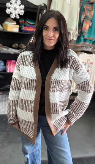 Mocha Color Block Knit Cardigan