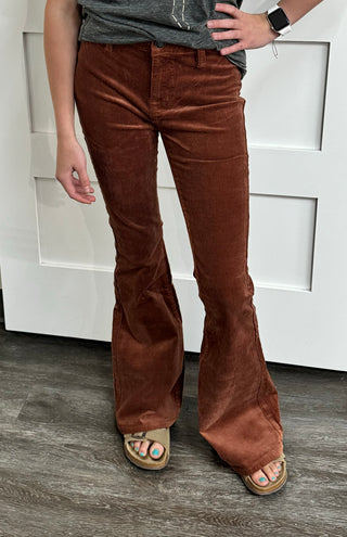 Rust Corduroy Button Flare