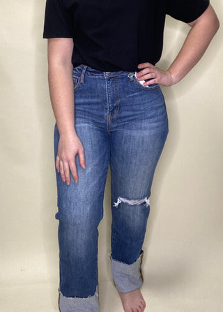 Risen High Rise Wide Cuff Straight Jeans