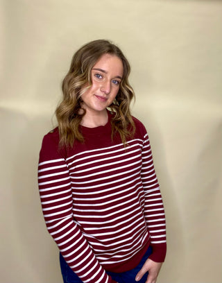 Burgundy Striped Colorblock Sweater