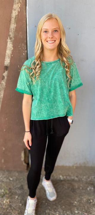 Kelly Green Acid Wash Crop Tee