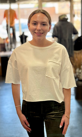 White Raw Hem Cropped Tee