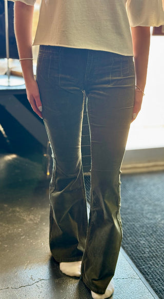 Olive Corduroy Button Flare