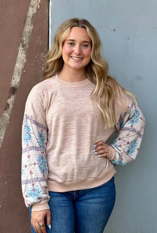 Taupe Dolman Aztec Sleeve Sweater