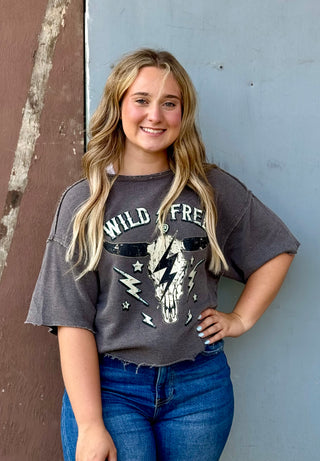 Charcoal Wild & Free Boxy Graphic Tee