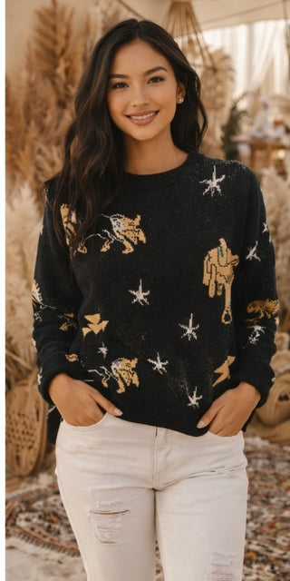 Black Western Conversational Sweater