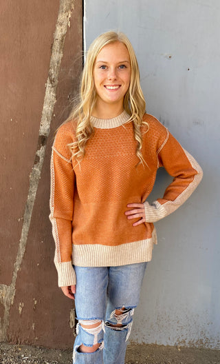 Baked Ginger Color Block Sweater