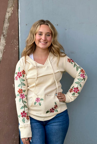 Cream Lightweight Waffle Floral Hoodie