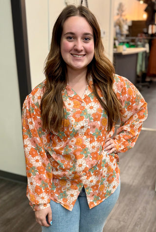Orange Retro Floral Top