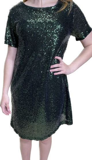 Evergreen Sequin Low Back Mini Dress