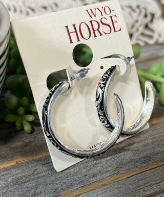 Silver Tooled Hoop Earrings