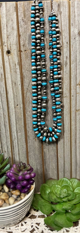 Turquoise Triple Strand Stone Necklace