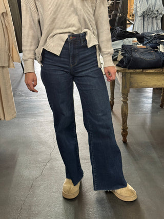 Logyn Judy Blue Retro Wide Raw Hem Jean