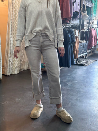 Kyla Risen Grey Mid Rise Cuffed Jeans
