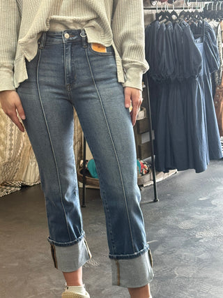 Kodi Risen High Rise Ankle Straight Cuffed Jeans