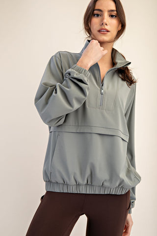 Limestone Crinkle Woven 1/4 Zip Jacket