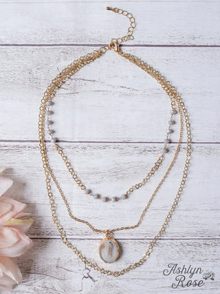 White Sliced Agate Gold Layered Necklace