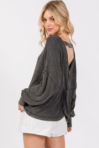 Vintage Grey Twist Back Long Sleeve