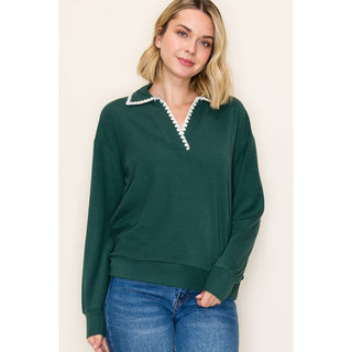 Hunter Green Blanket Stitched Top