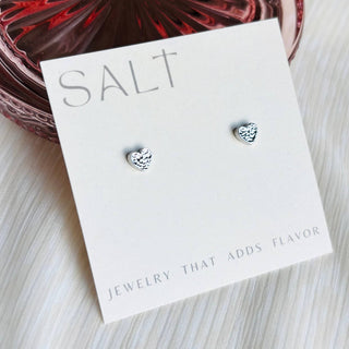 Silver Hammered Heart Stud Earrings
