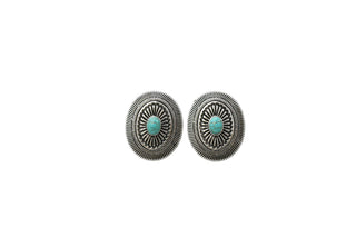 Oval Concho Post Earrings W/ Turquoise