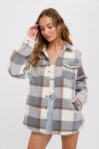 Grey Brushed Flannel Plaid Shacket