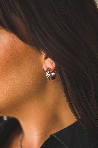 1.25" 18k Gold Plated Diamond Stamped Hoop Earring
