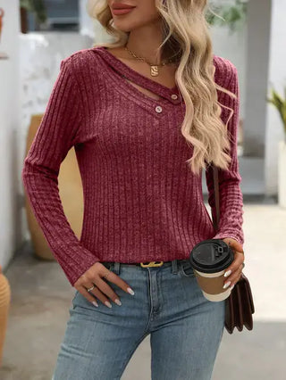 Burgundy Button Detail Sweater