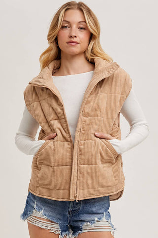 Latte Corduroy Quilted Puffer Vest