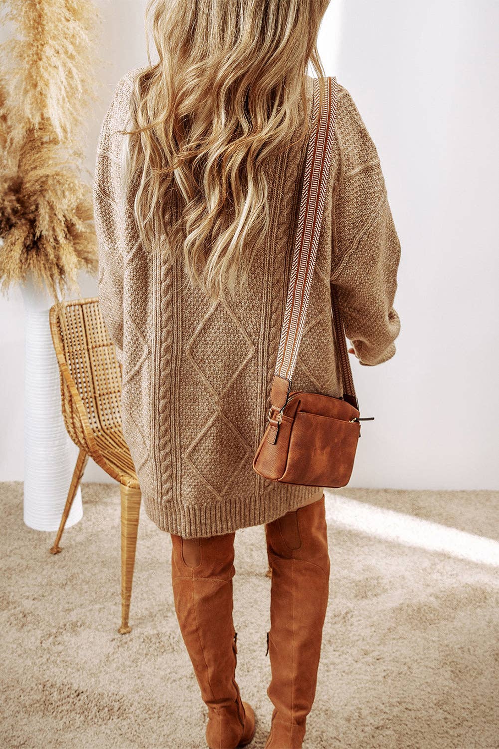 Beige Cable Knit Sweater Dress Rustic Roots 605 Beige Cable Knit Sweater Dress Rustic Roots 605