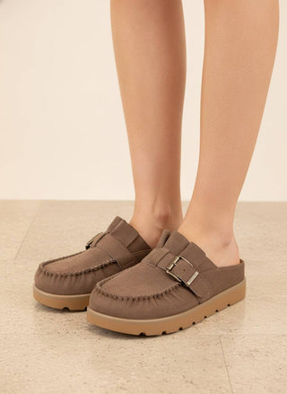 Soft Suede Buckled Platform Moccasin Mule