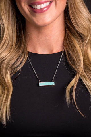 Dainty Silver Necklace w/ Turquoise Bar