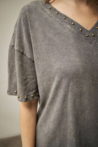 Charcoal Studded Mineral Wash Tee