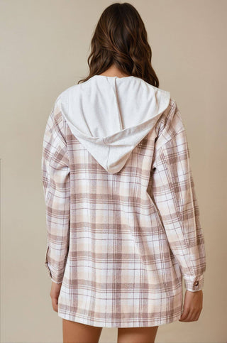 Beige Hooded Plaid Jacket