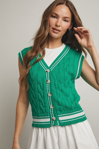 Green Cable Knit Sweater Vest